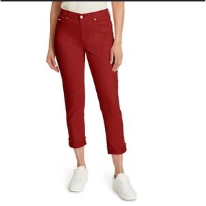 Nine West Women's Red Ochre Cropped Twill Pants Size